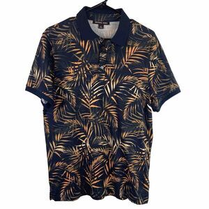 MICHAEL KORS Men's Slim-Fit Tipped Palm Print Polo Shirt Medium